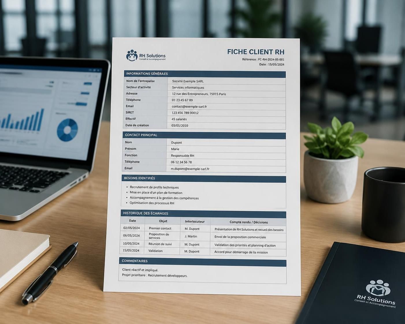 découvrez comment structurer une fiche de client efficace en rh avec notre exemple pratique, pour optimiser la gestion et le suivi des collaborateurs.